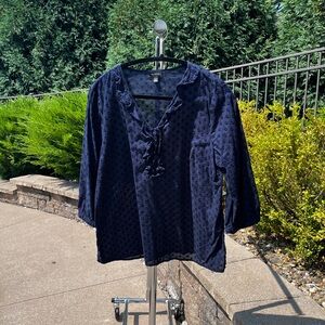 Talbots Navy Polka Dot Blouse